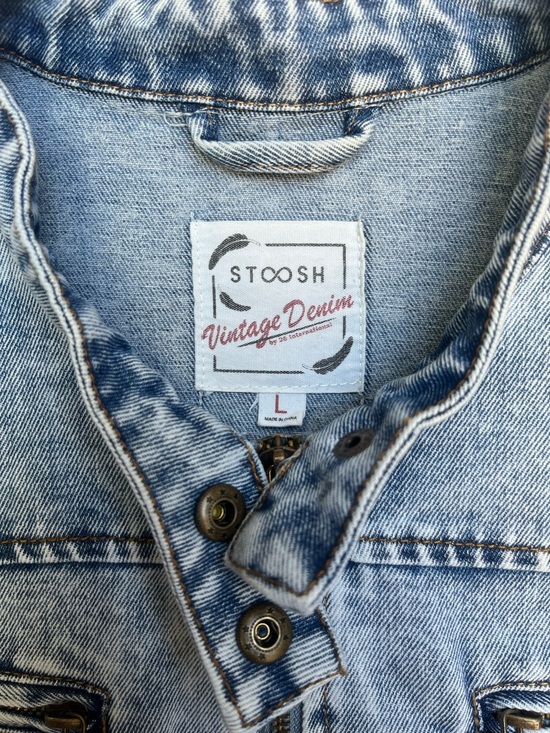 Cropped Acid Wash Denim Moto Jacket Blue L 100% Cotton - Picture 8 of 9